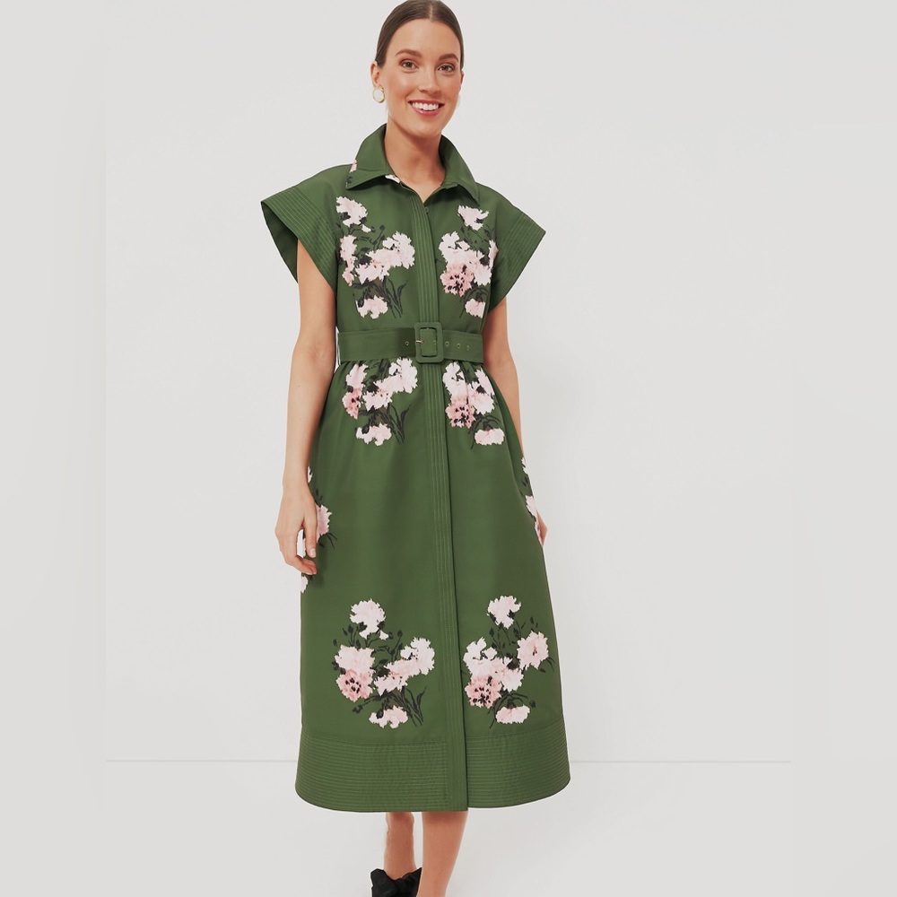 Olive and pressed powder floral Chloe dress